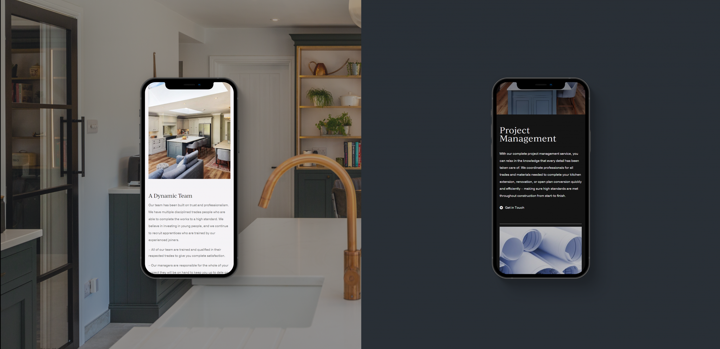 Two mobile design versions of Cheshire Joinery & Kitchens website