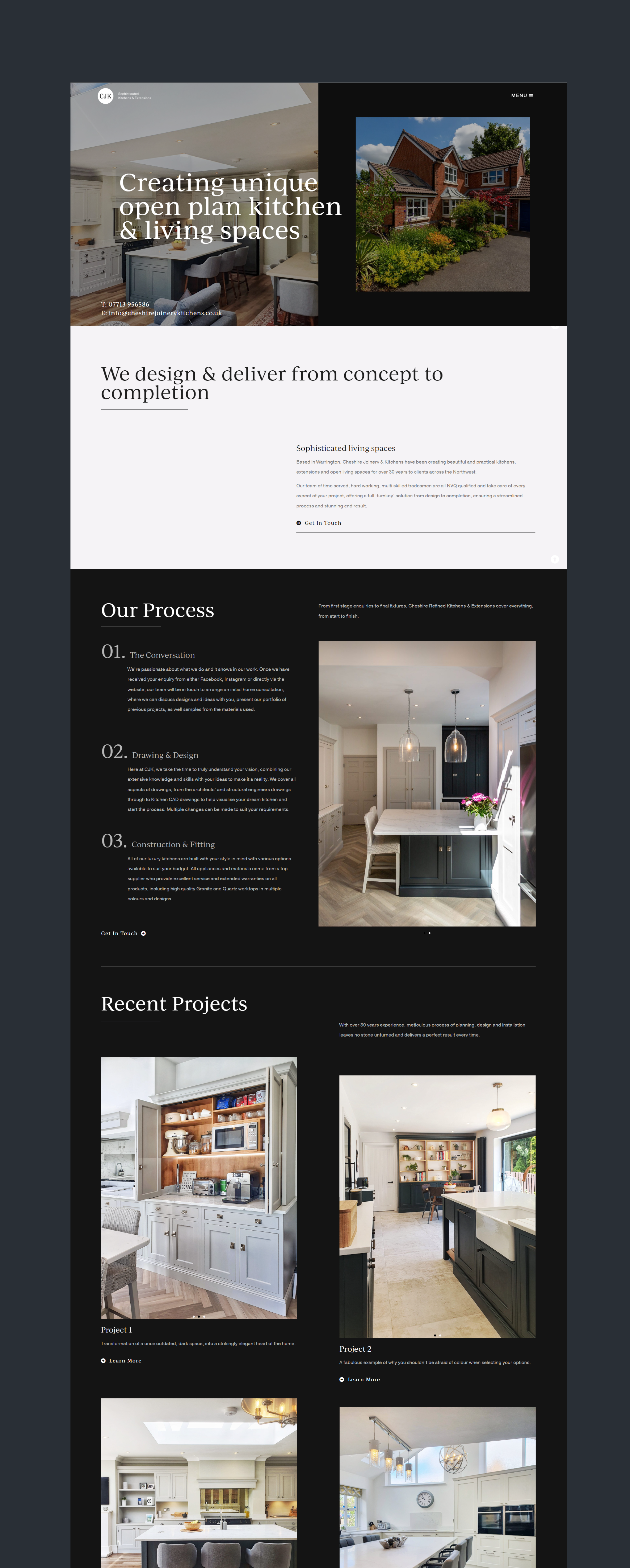 Full screen view of Cheshire Joinery & Kitchens website homepage design