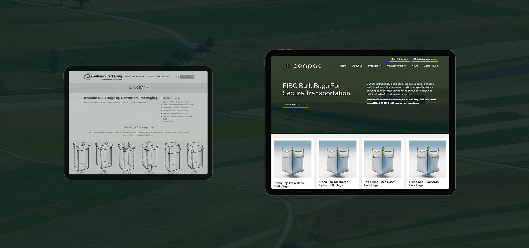 FIBC bulk bag page of new Cenpac website on iPad